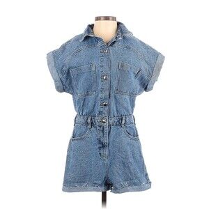 ZARA Solid Blue Short Sleeve Denim Romper - S
